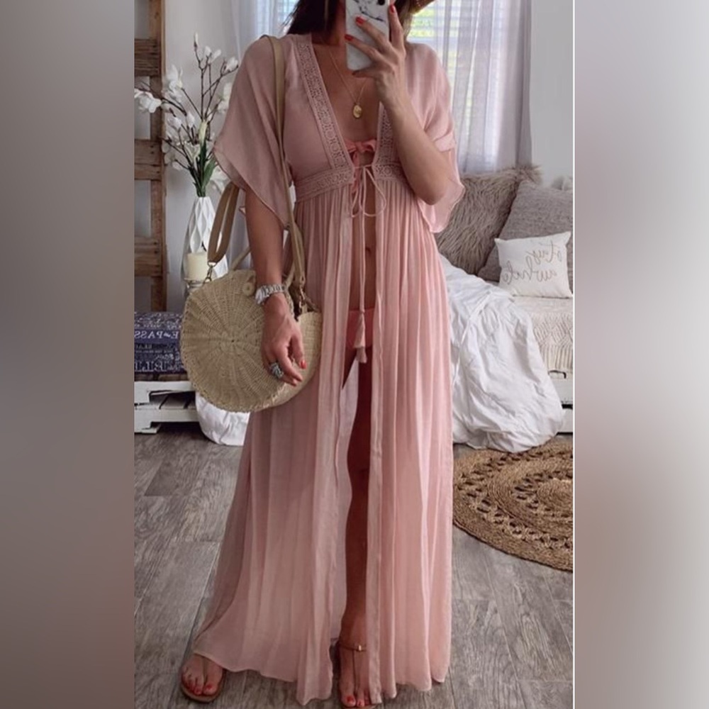 Elan Blush rayon, and crocheted Cover-Up